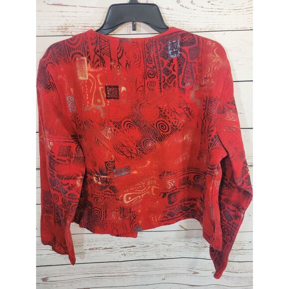 Chico's Red Southwestern Print Single-Button Career Blazer Jacket Sz 2 (12 - L) - Picture 2 of 10